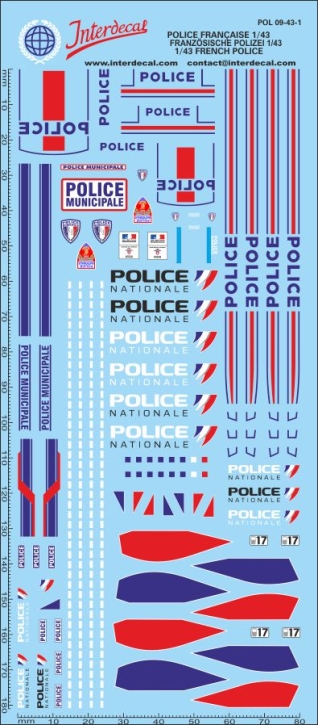 Police Française 9 1/43 Décalcomanies 180x80mm INTERDECAL