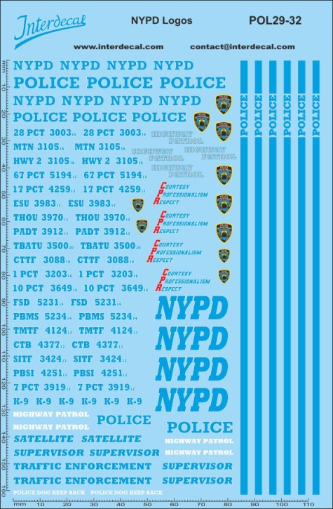Polizei, NYPD Police (29) 1/32 Naßschiebebild Decal 162x114mm INTERDECAL