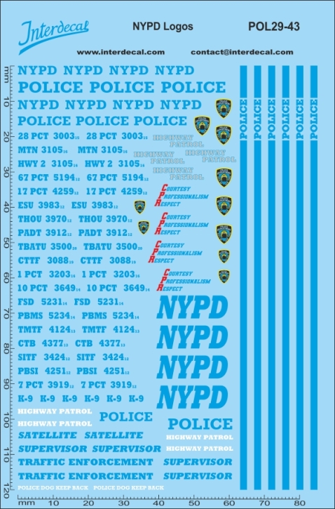 Police, NYPD Police (29) 1/43 Waterslidedecals 120x84mm INTERDECAL