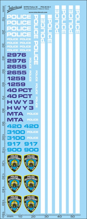 Police NYPD (30) 1/32 Waterslidedecals 157x56mm INTERDECAL