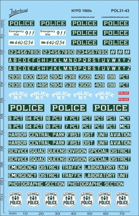 Police, NYPD Police (31) 1/43 Waterslidedecals 117x75mm INTERDECAL