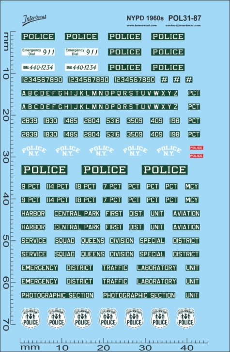 Polizei, NYPD Police (31) 1/87 Naßschiebebild Decal 71x43mm INTERDECAL