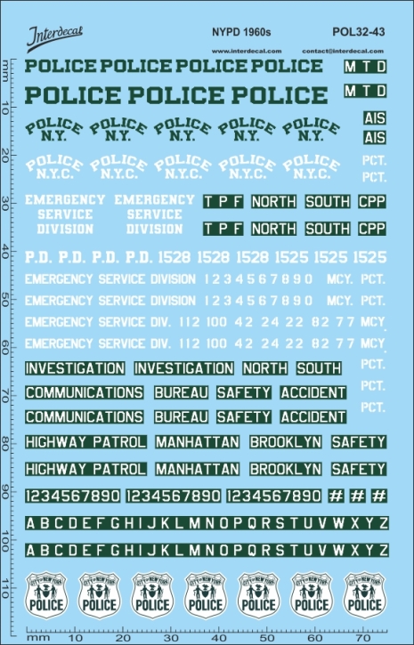 Gendarmerie, NYPD Police (32) 1/43 Décalcomanies 117x75mm INTERDECAL