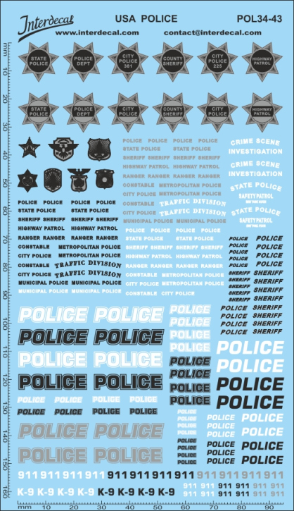 Police, USA (34) 1/43 Décalcomanies 161x95mm INTERDECAL