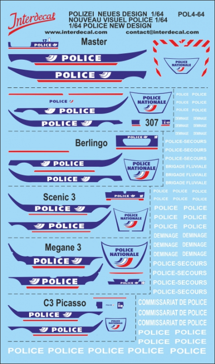 Désign Gendarmerie FR, Peugeot 307, Renault Scénic, Mégane, Master 1/64