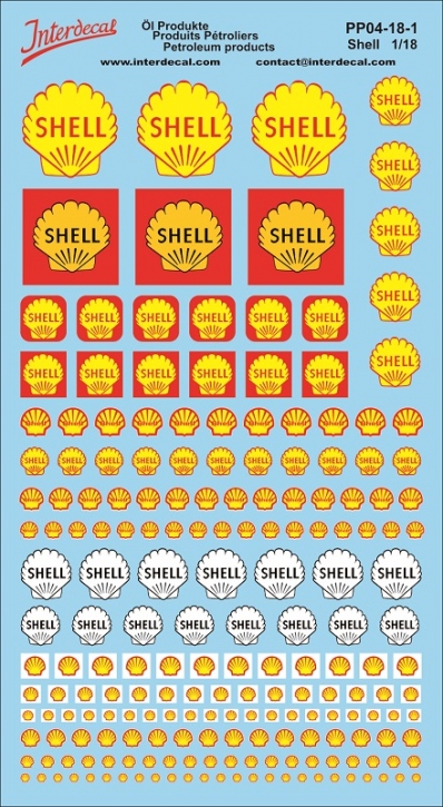 Öl Produkte 04-1 1/18 Naßschiebebild Shell INTERDECAL