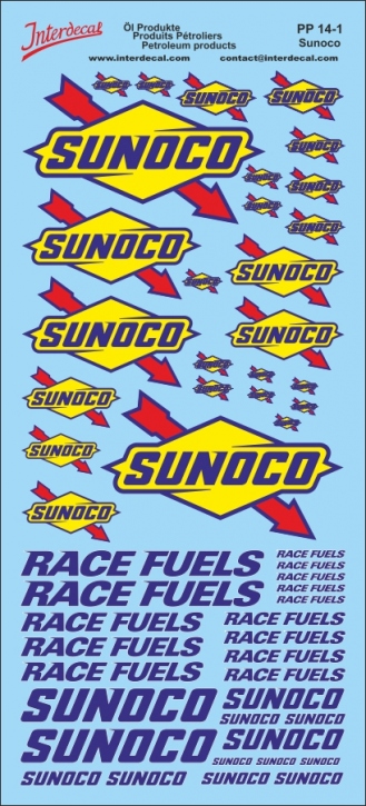 Öl Produkte 14 verschiedene Größen Naßschiebebild SUNOCO INTERDECAL