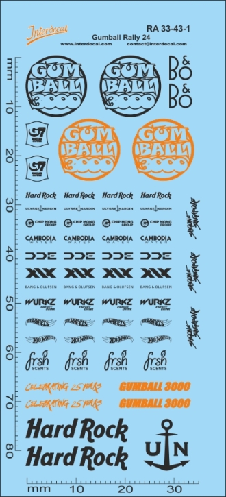 Straßenrennen Gumball Rally 33-1 1/43 Naßschiebebild Decal orange-schwarz