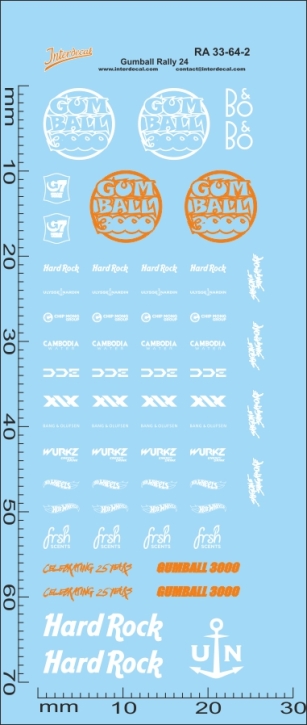 Straßenrennen Gumball Rally 33-2 1/64 Naßschiebebild Decal orange-weiss
