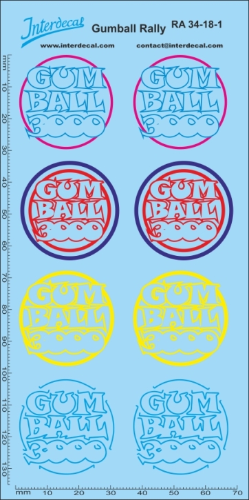 Courses de Rue Gumball Rallye 34-1 1/18 Décalcomanies couleurs différentes