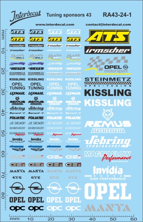 Straßenrennen Tuning-Sponsoren 43 1/24 Naßschiebebild Decal 88x60mm INTERDECAL