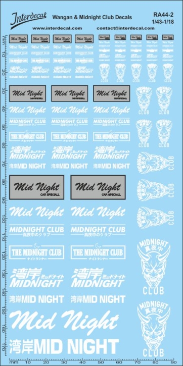 Straßenrennen "Wangan & Midnight Club" 02 1/43 bis 1/18 Naßschiebebild Decal