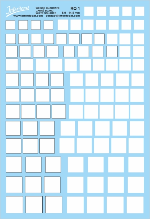 Quadrate 8,0-14,5mm 1/43 Naßschiebebild Decal weiss 180x120mm INTERDECAL