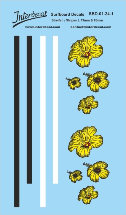 Design 01 e.g. for Surfboard 1/24 Waterslidedecals black-white-yellow-red