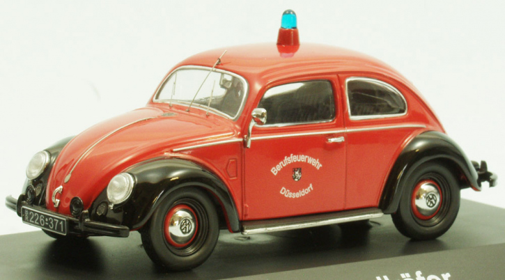 VW Brezelkaefer "Berufsfeuerwehr Duesseldorf" rot-schwarz 1/43 Fertigmodell