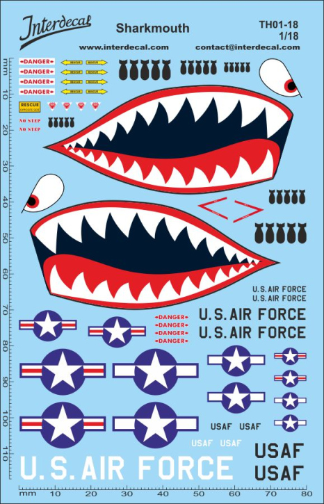 Sharkmouth für Modellauto 1/18 Naßschiebebild Decal 120x80mm INTERDECAL