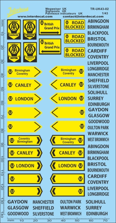 Signposts UK 02 1/43 Waterslidedecals 141x73mm INTERDECAL Signposts UK 02 1/43 Waterslidedecals 141x73mm INTERDECAL