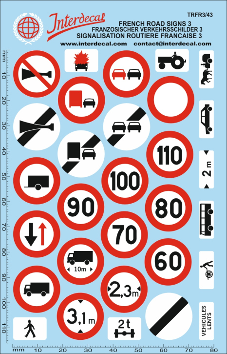 Décalcomanies Signalisation Routière 01 FR échelle 1/43 INTERDECAL - Neuf 120x80mm