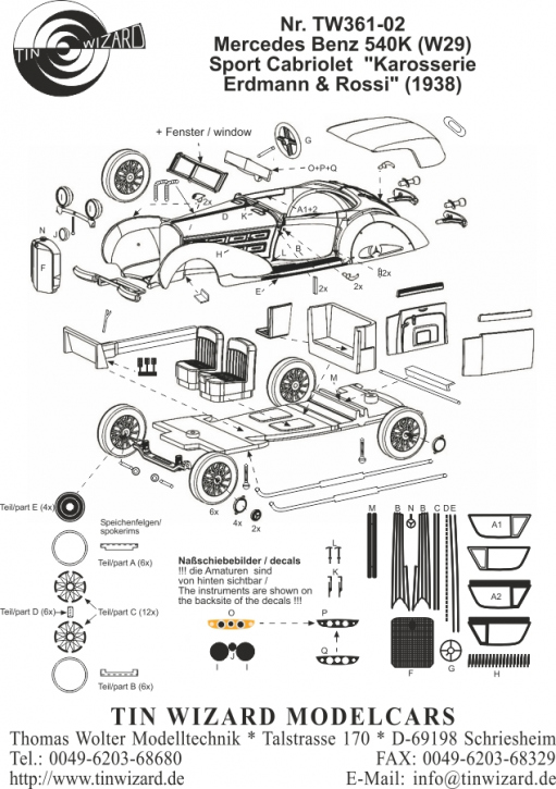 1938 Mercedes Benz 540K (W29) Sport Cabriolet "Erdmann Rossi" non peint 1/43 kit