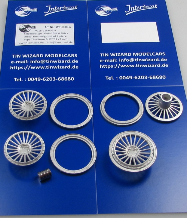 Conception de jante "Rotiform BUC" 31x3mm Set 4 pièces 1/18 métal blanc/étain