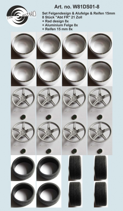 Design & Alu rim & tyre 15 mm  "Abt FR" 21 Zoll Set 8 pieces