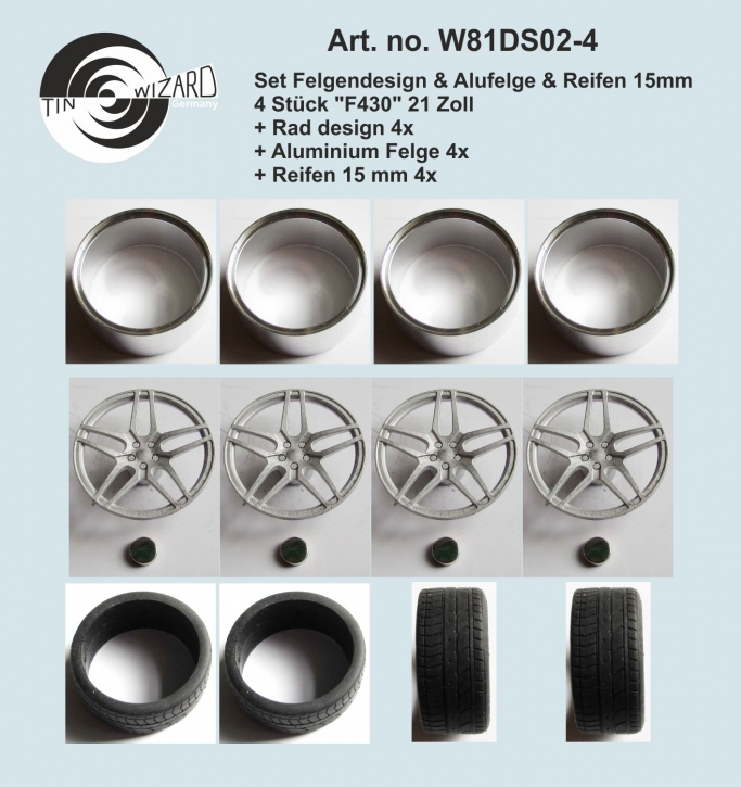 Design & Alu rim & tyre 15 mm "F430" 21 Zoll Set 4 pieces