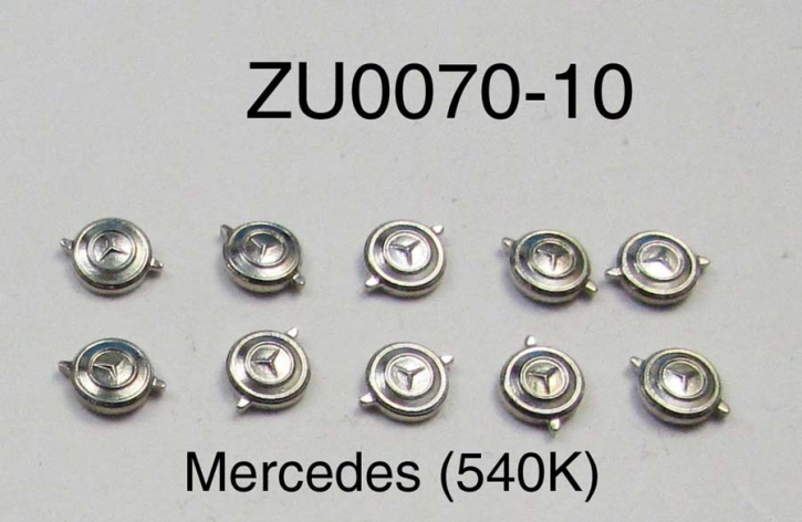 Mercedes (540K) 10x  Zentralverschluss für Speichenfelge 1/43 galvanisch Nickel