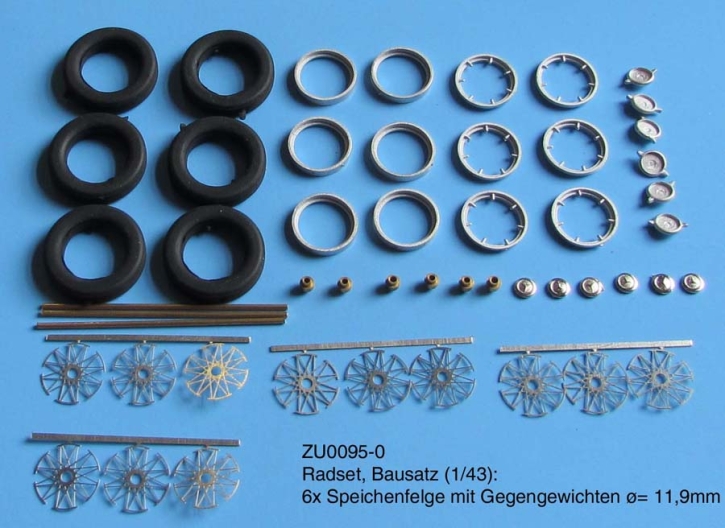 Set of wheels, Kit (1/43): 6x Spokerim with counterweights ø= 11,9mm unpainted