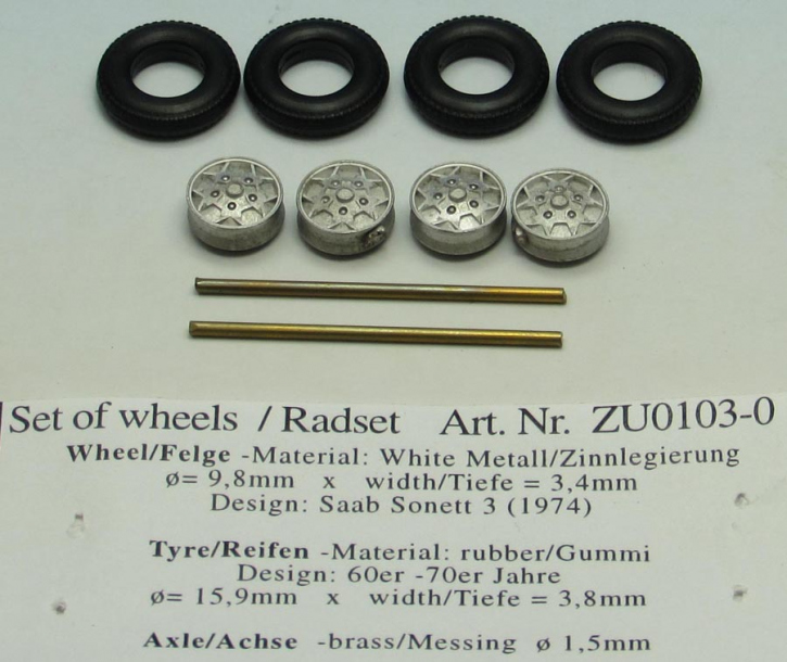 Set of wheels  &quot;Saab Sonett 3&quot; (1974)  1/43 ZU0103-0