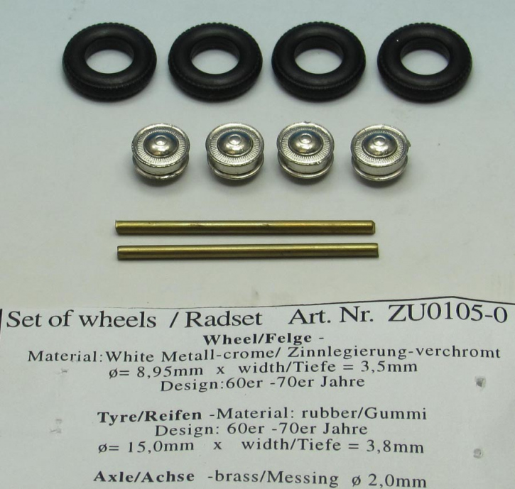 Radset 4x Felge 4x Reifen 2x Achse unlackiert 1/43 Bausatz