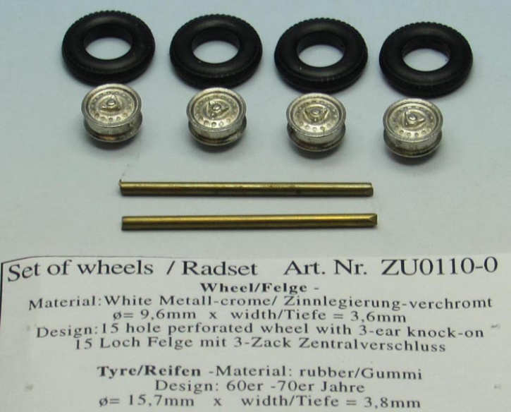 Radset 4x Felge 4x Reifen 2x Achse unlackiert 1/43 Bausatz