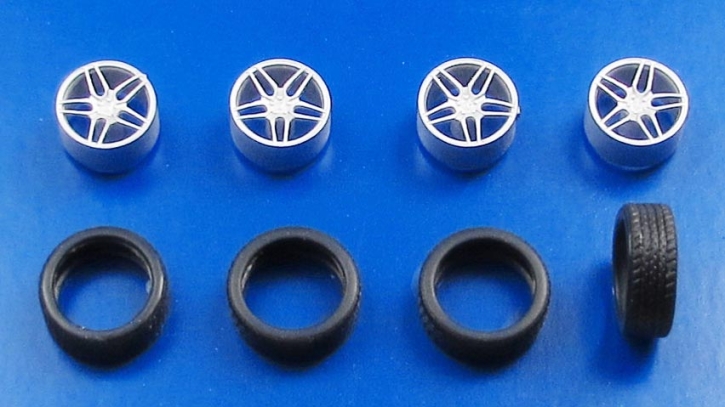 Radset 203-02 4x Felge Design F430 + Reifen unlackiert 1/43 Bausatz