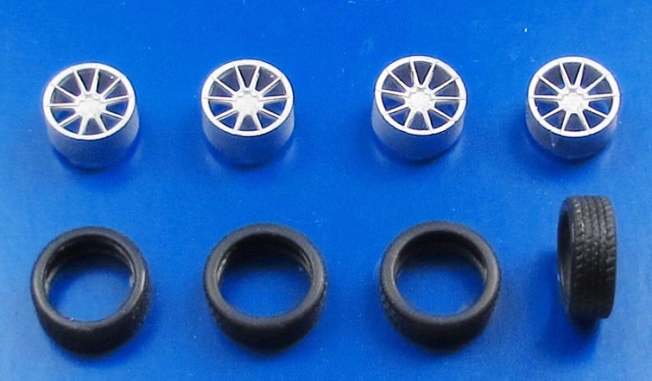 Radset 209-02 4x Felge Design Rotiform_SPF + Reifen unlackiert 1/43 Bausatz
