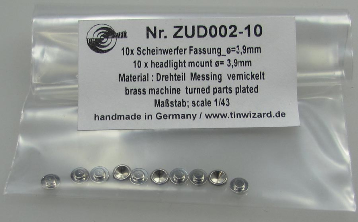 Scheinwerfer Fassung ø = 3,9mm, 10 Stück 1/43 Nickel galvanisch