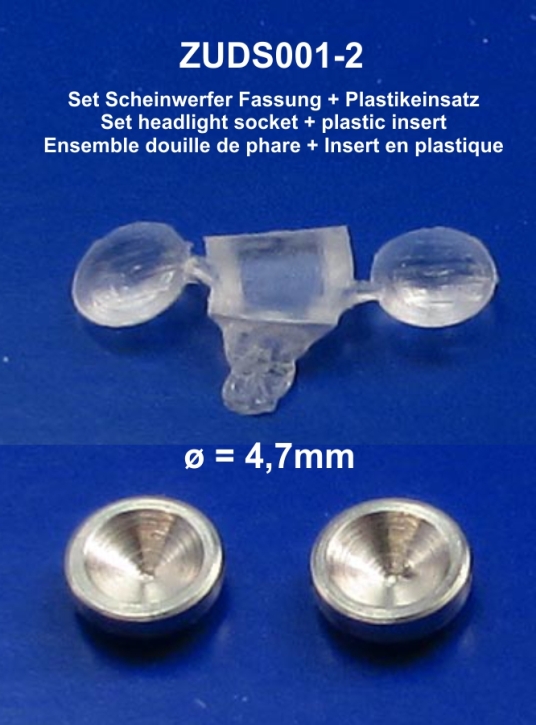 Set Scheinwerfer Fassung + Plastikeinsatz ø = 4,7mm, jeweils 2 Stück 1/43