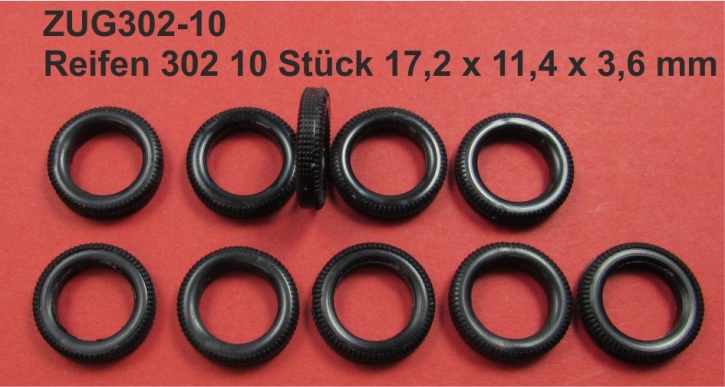 Reifen 302 10 Stück 17,2 x 11,4 x 3,6 mm schwarz 1/43 Reifen 302 10 Stück 17,2 x 11,4 x 3,6 mm schwarz 1/43