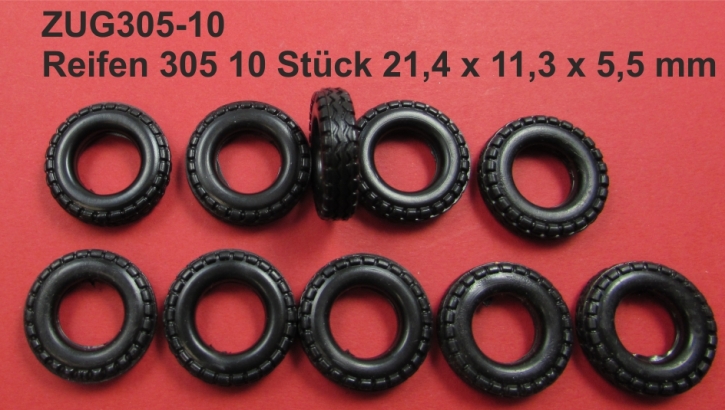 Reifen 305 10 Stück 21,4 x 11,3 x 5,5 mm schwarz 1/43 Reifen 305 10 Stück 21,4 x 11,3 x 5,5 mm schwarz 1/43