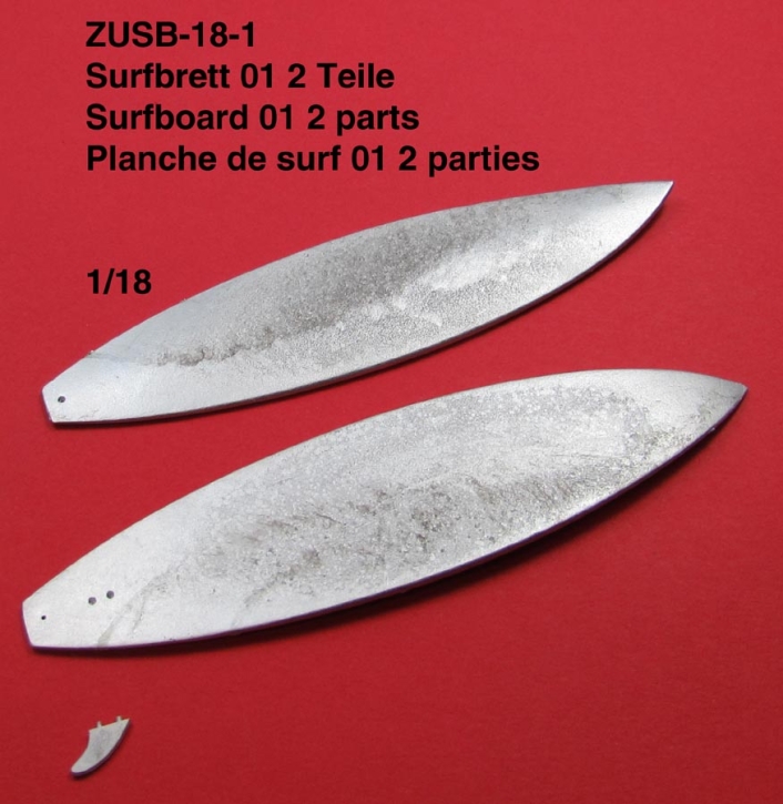 Surfbrett 01 2 Teile 1/18 unlackiert Zinnlegierung Bausatz