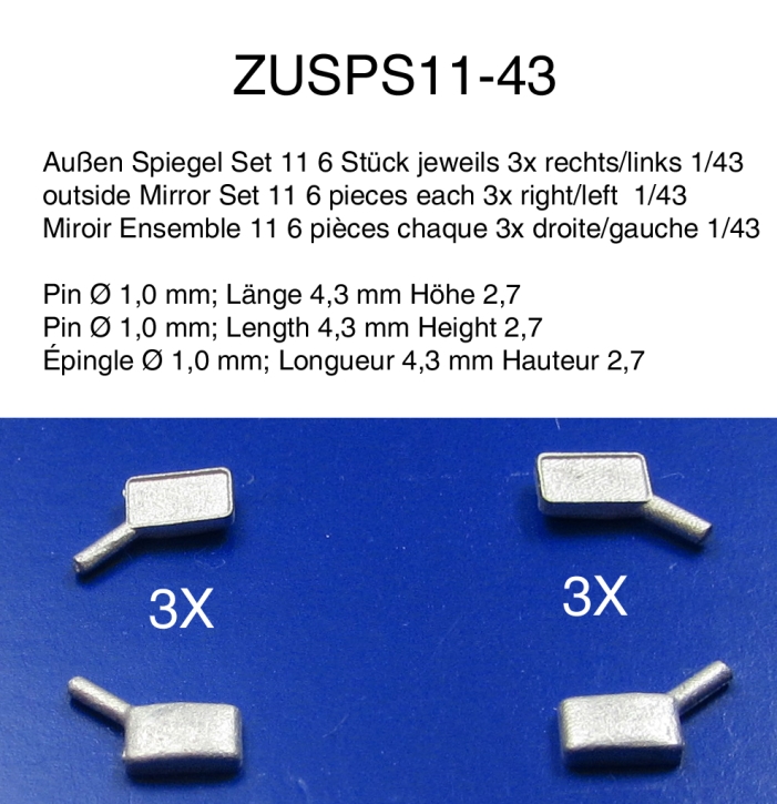 Accessories outside Mirror Set 11 6 pieces each 3x right/left 1/43 unpainted kit