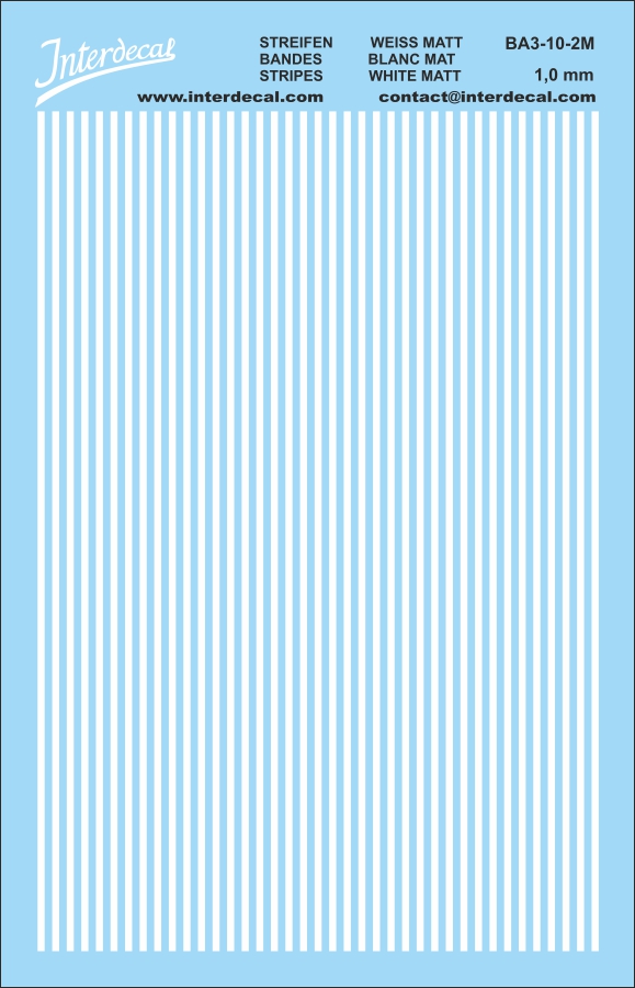 Streifen weiss matt 1,1-1,4 mm Stripes white matt 1:18 Decal Abziehbilder 