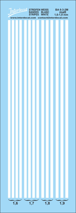 Streifen weiss matt 0,6-0,9 mm Stripes white matt 1:43 Decal Abziehbilder 