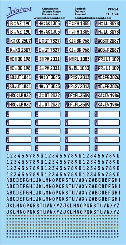 1/24th scale registration plate waterslide decals by K&R Replicas 