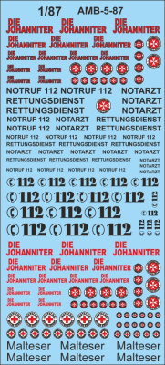 Emergency vehicle DIE JOHANNITER/Malteser/DRK 01 1/87 Waterslidedecals