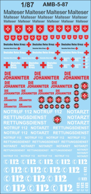 Emergency vehicle DIE JOHANNITER/Malteser/DRK 01 1/87 Waterslidedecals
