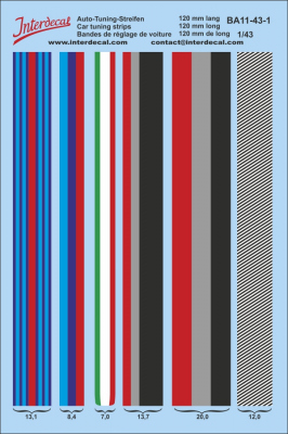 Bandes De Réglage / Décalcomanies Pour Voiture 1/43 - INTERDECAL - 12 Bandes 120x88mm