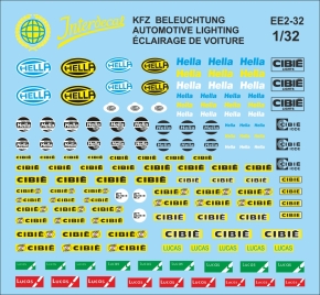 Elektrische Ausrüstung 2 KFZ Beleuchtung 1/32 Naßschiebebild Decal 173x97mm