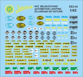 Elektrische Ausrüstung 2 KFZ Beleuchtung 1/43 Naßschiebebild Decal 129x72mm