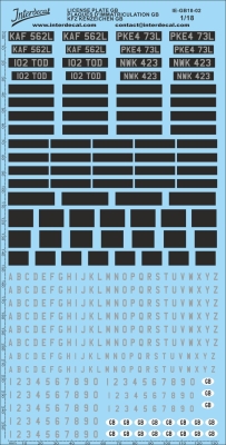 Plaques immatriculations GB 02 1/18 Décalcomanies noir-blanc-argent 258x132mm