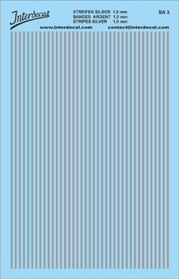 Bandes Décalcomanies Argent INTERDECAL - Largeur 1,6 à 1,9mm, Longueur 117mm, Papier Transfert, Pour Modélisme Et Customisation