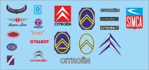 Logo 9 Historische KFZ Logos FR 1/43 Naßschiebebild Decal 101x45mm INTERDECAL